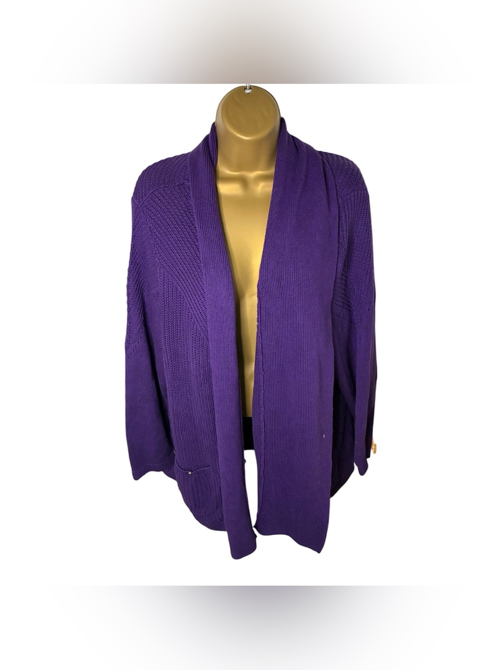 CJ Banks Textured Knit Open Front Cardigan Long Sleeve Purple 2X